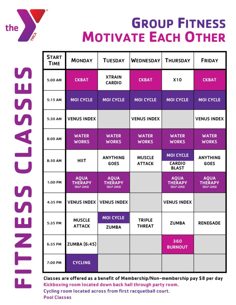 Fitness Class Schedule Moore County YMCA