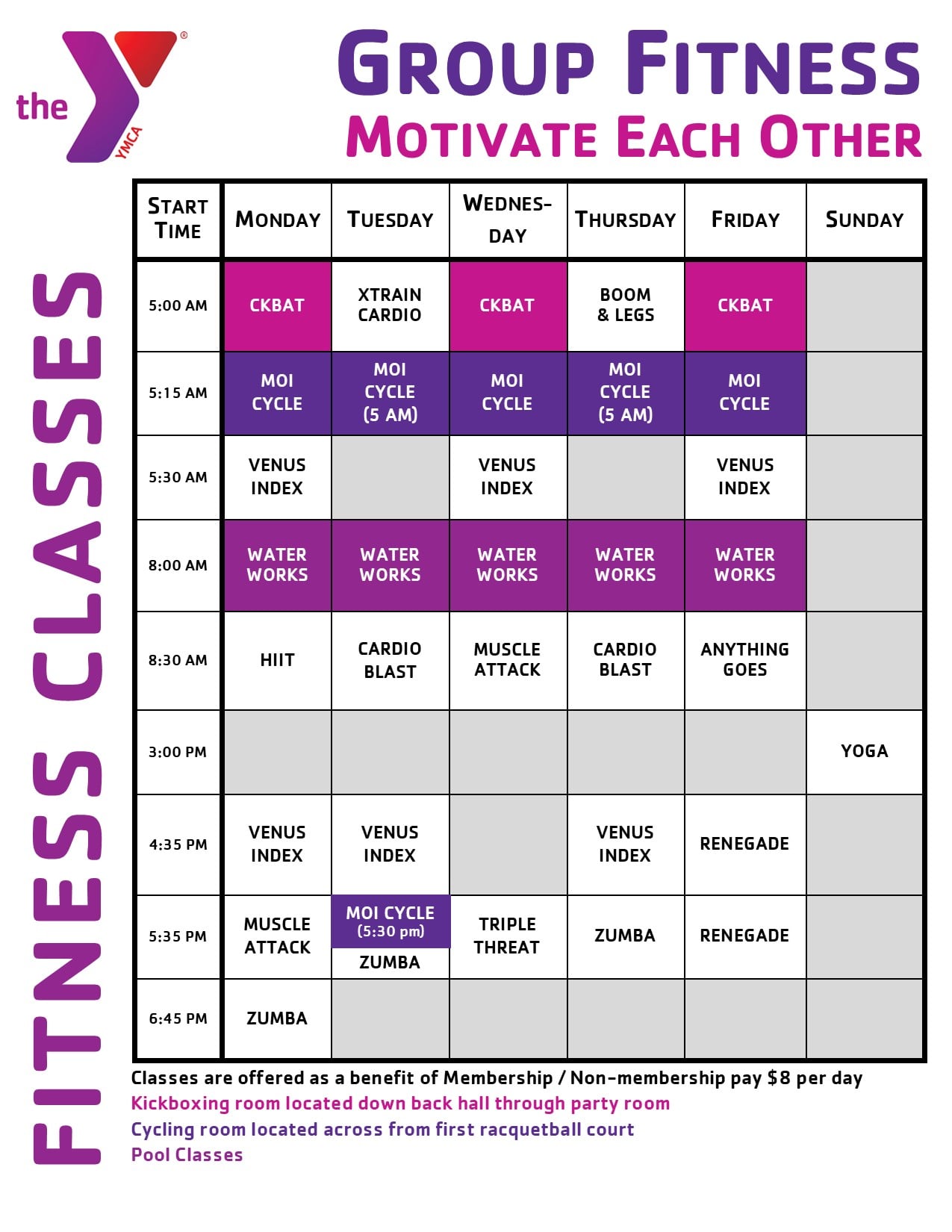 Fitness Class Schedule Moore County YMCA